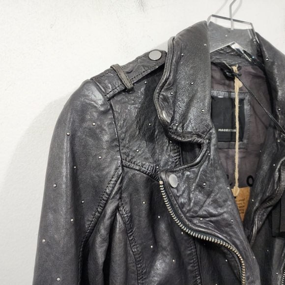 Mauritius Leather Saddy RF Studded Motorcycle Jacket in Black Women's Size M/8 - Picture 15 of 16